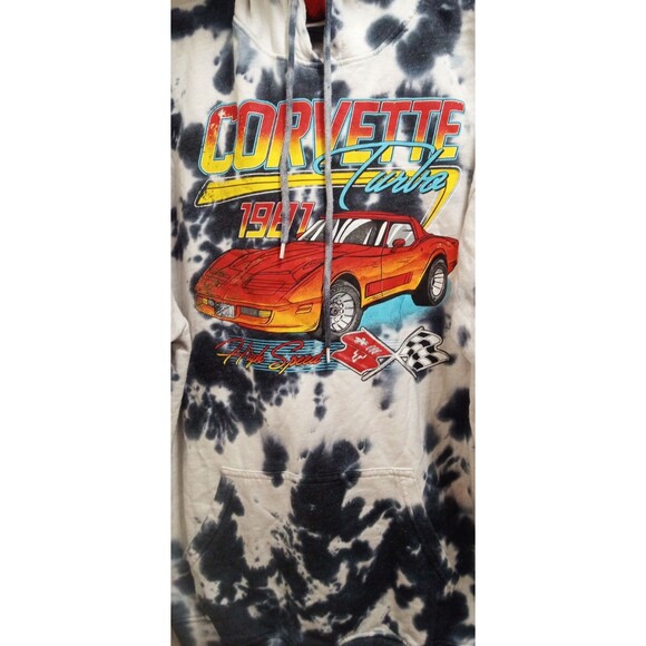 Chemistry Gray White Tie Dye Hoodie Men's Size Large 1981 Corvette Turbo Graphic - Picture 3 of 6